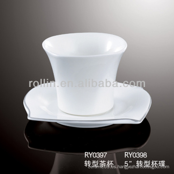 Fino, especial, durable, hotel, porcelana, blanco, taza, platillo